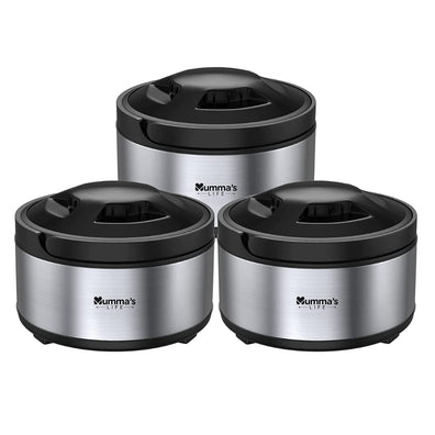 Mumma's LIFE Stainless Steel Thermosteel Casserole Set of 3 for Kitchen| hot Boxes for Kitchen, Up to 2 Hour|